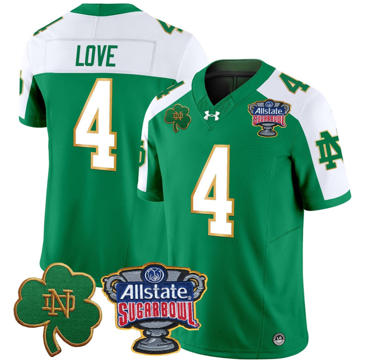 Jeremiyah Love Jersey #4 Notre Dame 2024 Sugar Bowl Patch V2 Stitched
