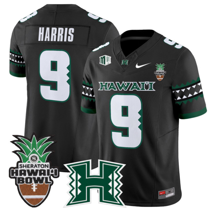 Jackson Harris Jersey #9 Hawai'i Rainbow 2025 Hawai'i Bowl Stitched