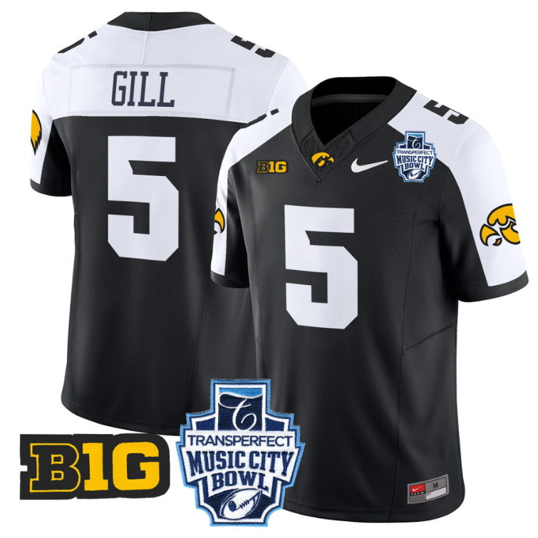 Jacob Gill Jersey #5 Iowa Hawkeyes 2024 Music City Bowl Patch