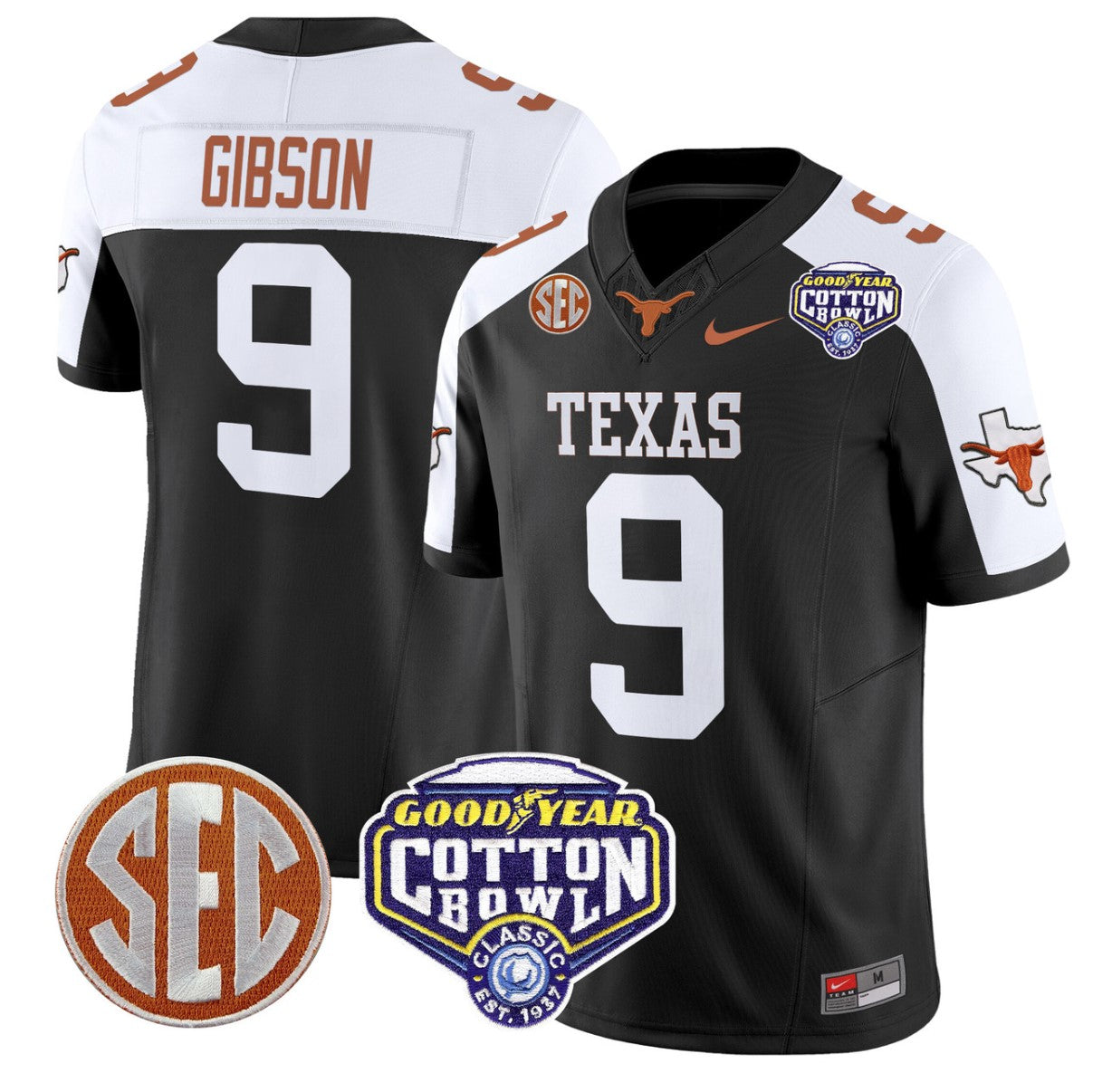 Jerrick Gibson Jersey #9 Texas Longhorns Cotton Bowl Patch Stitched