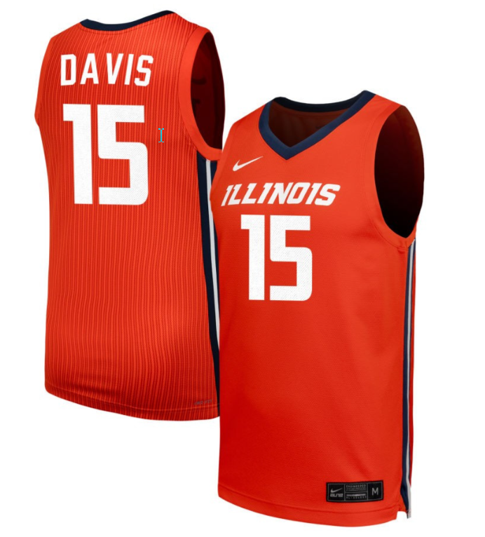 Jake Davis Jersey #15 Illinois Fighting Illini NIL Basketball Orange