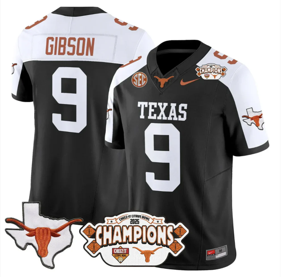 Jerrick Gibson Jersey #9 Texas 2025 State Map Citrus Bowl Champions Stiched