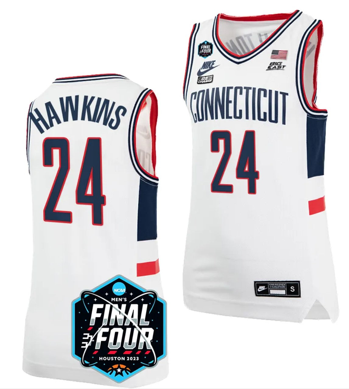 Jordan Hawkins Jersey UConn Huskies 2023 NCAA National Championship March Madness White #24