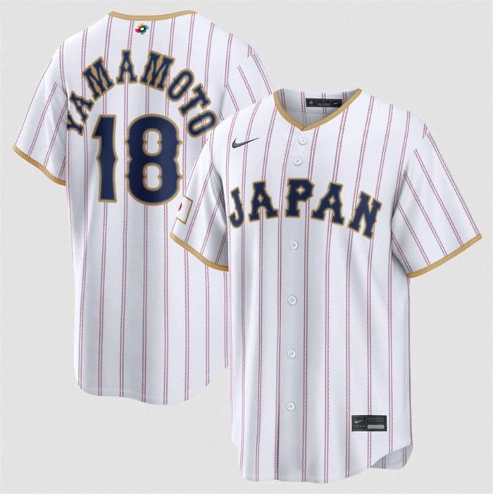 Japan Baseball #18 Yoshinobu Yamamoto Jersey White 2026 World Baseball Classic Home Stadium Stitched
