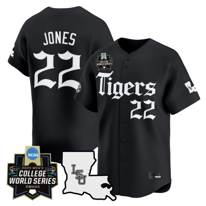 Jared Jones Jersey #22 LSU Tigers 2025 World Series Gothic Geaux Edition