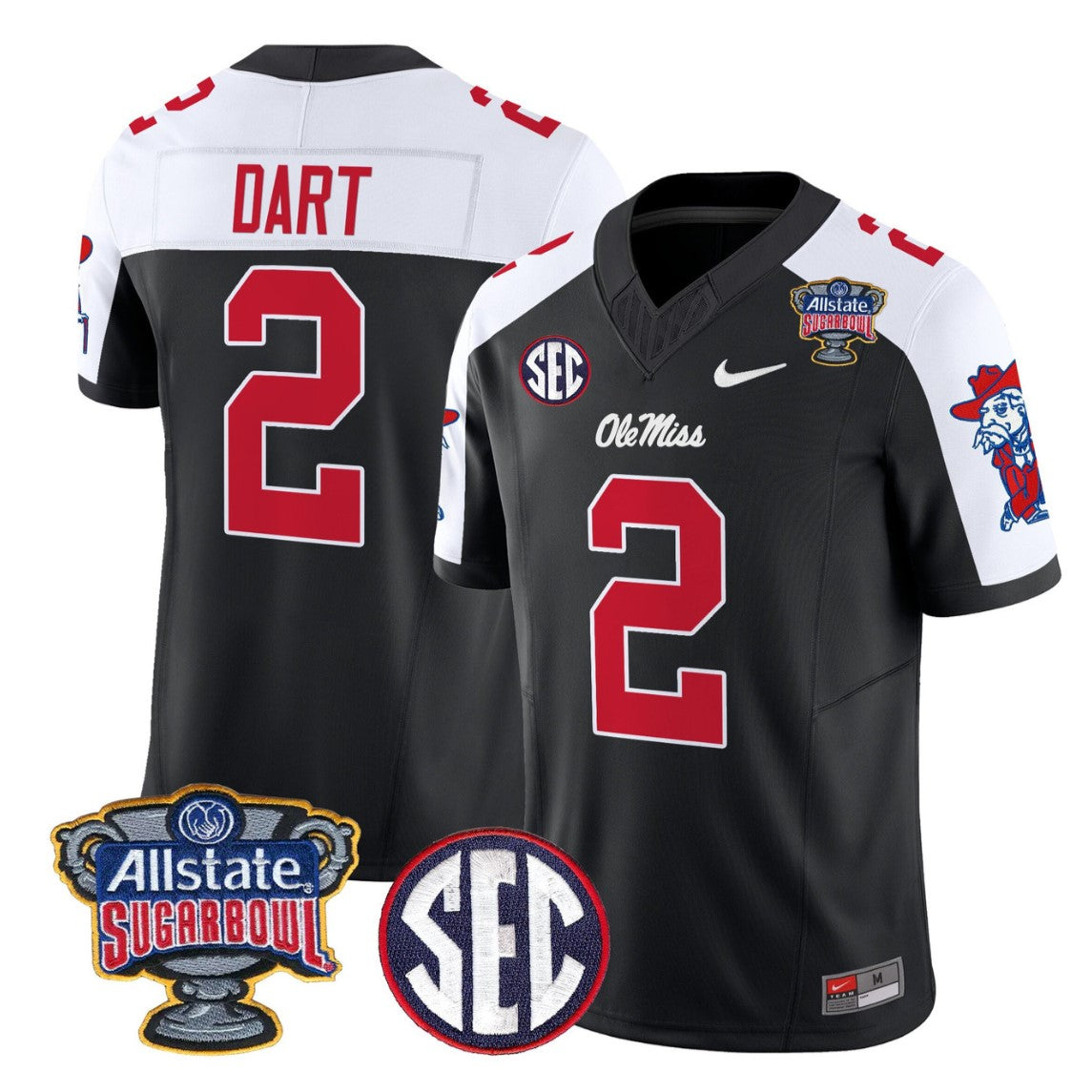 Jaxson Dart Jersey #2 Ole Miss Rebels 2026 Sugar Bowl Patch Stitched