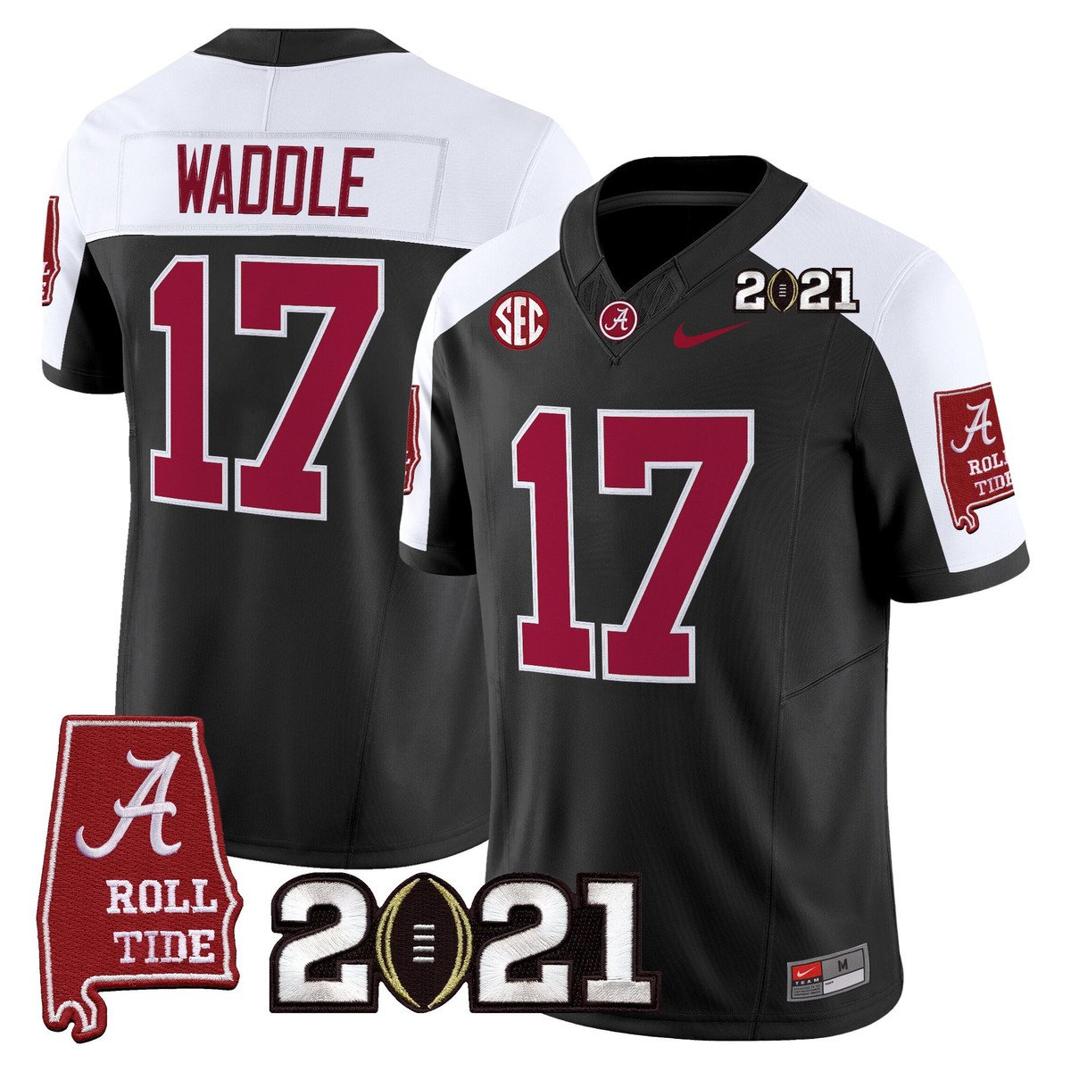 Jaylen Waddle Jersey #7 Alabama 2021 CFP Championship Alabama Map