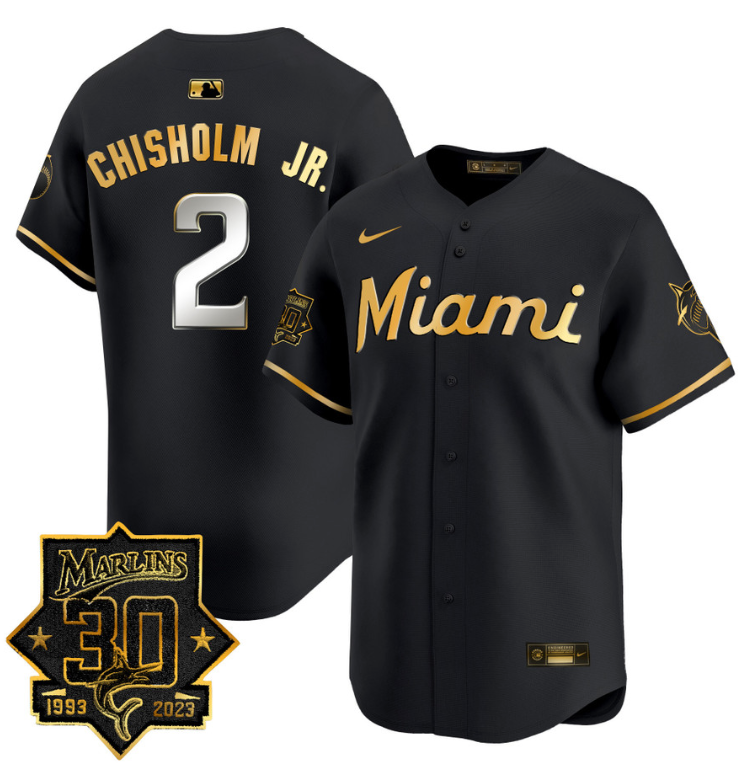 Jazz Chisholm Jr Jersey #2 Miami Marlins 30 Seasons Anniversary Patch Limited Stitched