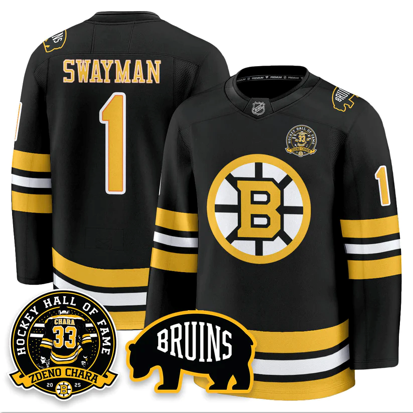 Jeremy Swayman Jersey #1 Boston Bruins Premium Zdeno Chara HOF Stitched