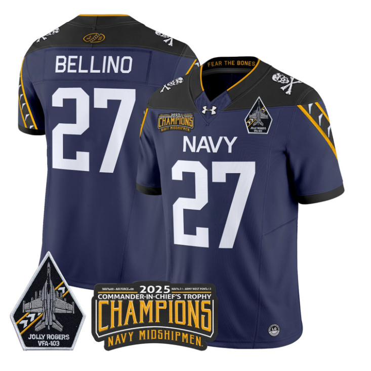 Joe Bellino Jersey #27 Navy Midshipmen Jolly Rogers 2025 Trophy Stitched Navy
