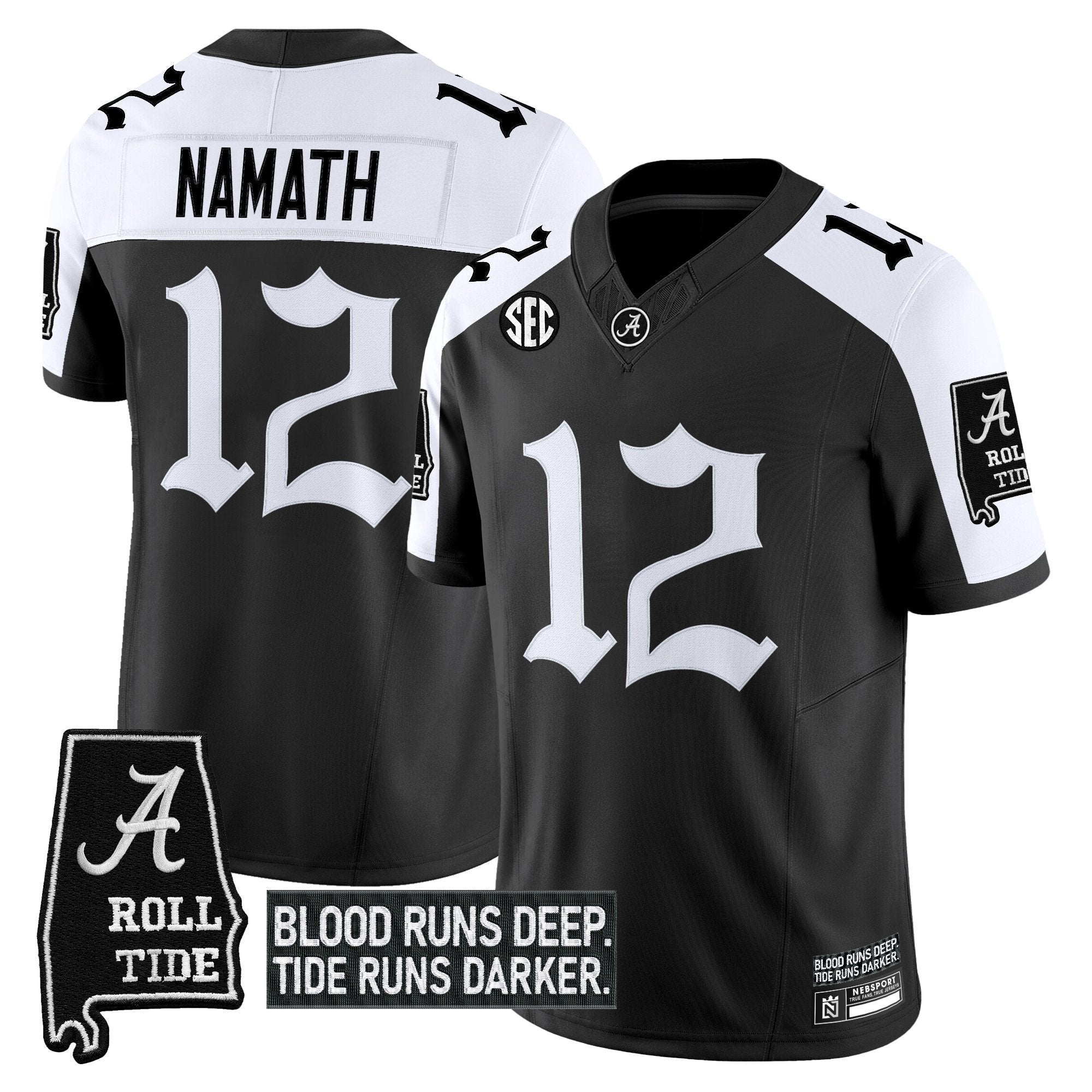 Joe Namath Jersey #12 Alabama Crimson Gothic Bama Blood Edition Stitched