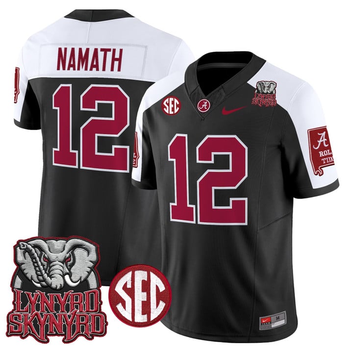 Joe Namath Jersey #12 Alabama Crimson Tide Lynyrd Skynyrd Patch Stitched