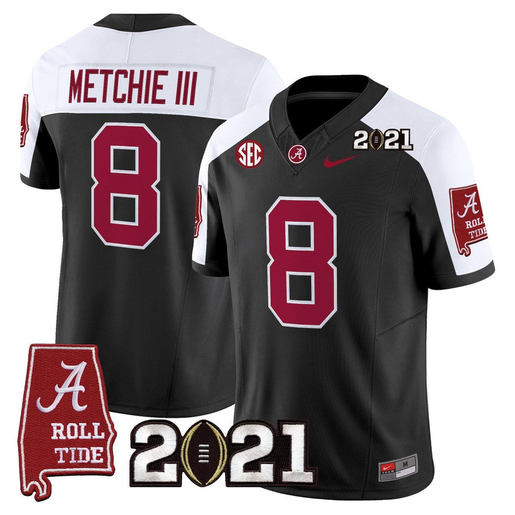 John Metchie III Jersey #8 Alabama 2021 CFP Championship Alabama Map
