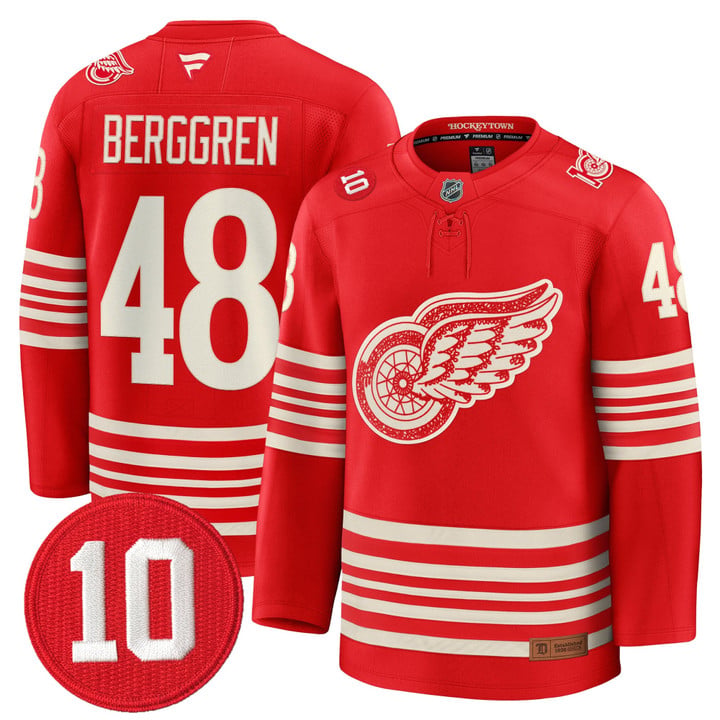 Jonatan Berggren Jersey #48 Red Wings #10 Alex Delvecchio Honoring