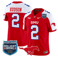 Jordan Hudson Jersey #2 SMU Mustangs 2026 Holiday Bowl Patch Stitched Red Alternate