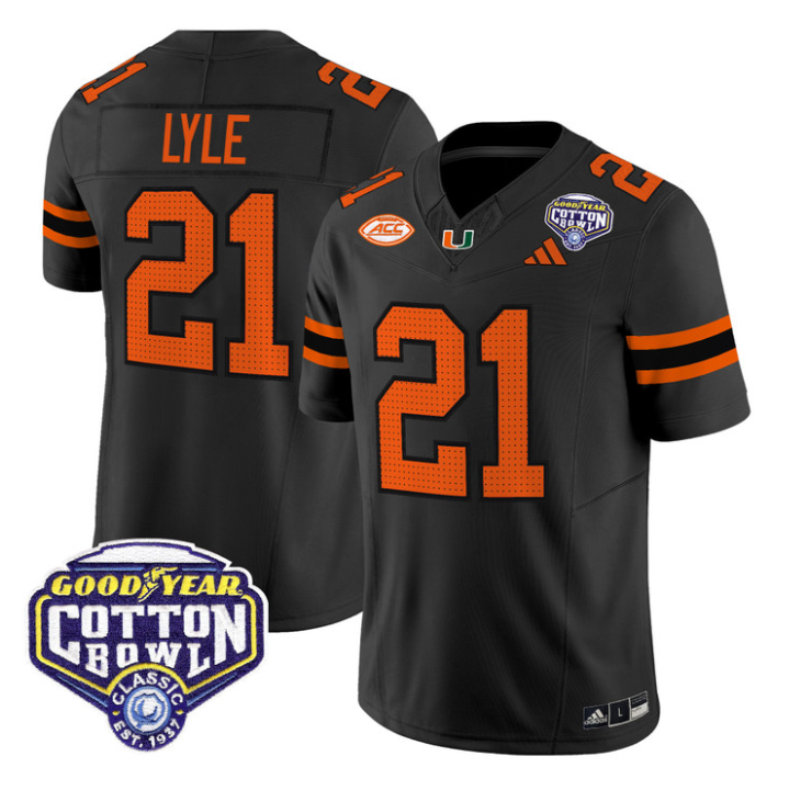 Jordan Lyle Jersey #21 Miami Hurricanes 2025 Cotton Bowl Patch Stitched
