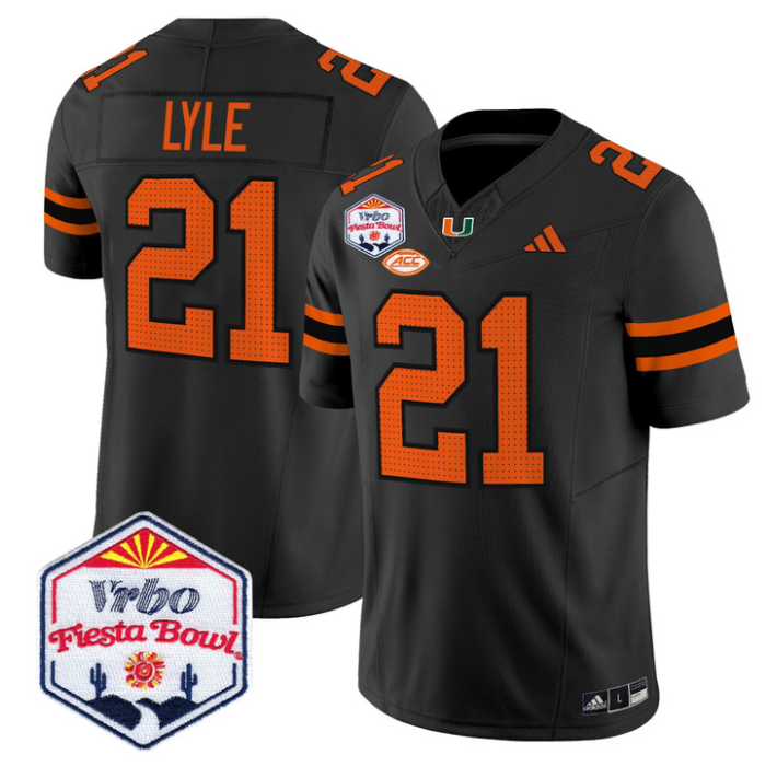 Jordan Lyle Jersey #21 Miami Hurricanes 2026 Fiesta Bow Patch Stitched