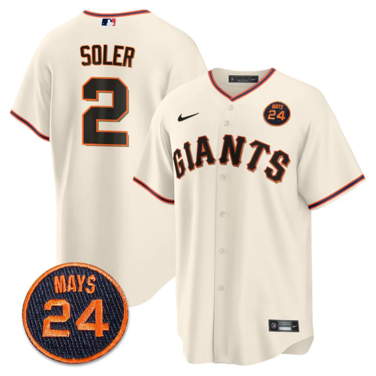 Jorge Soler Jersey #2 San Francisco Giants #24 Willie Mays Patch 2024 Vapor Premier