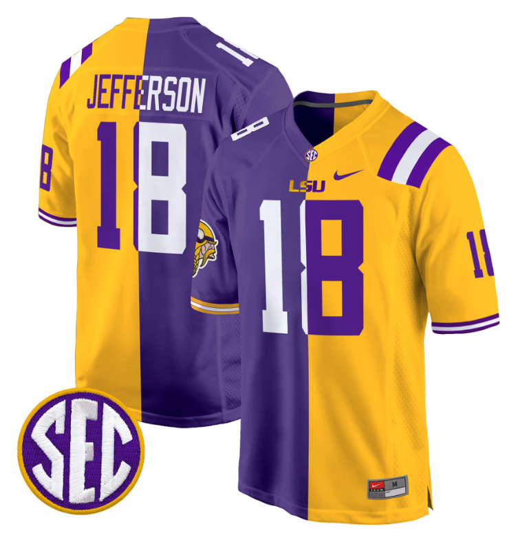Justin Jefferson Jersey #18 LSU Tiger Split Game College Football All Stitched