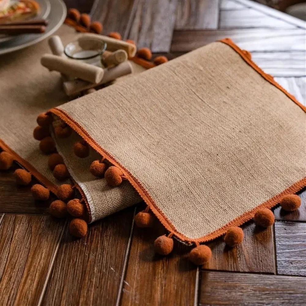 Jute Bohemian Pom-Pom Table Runner