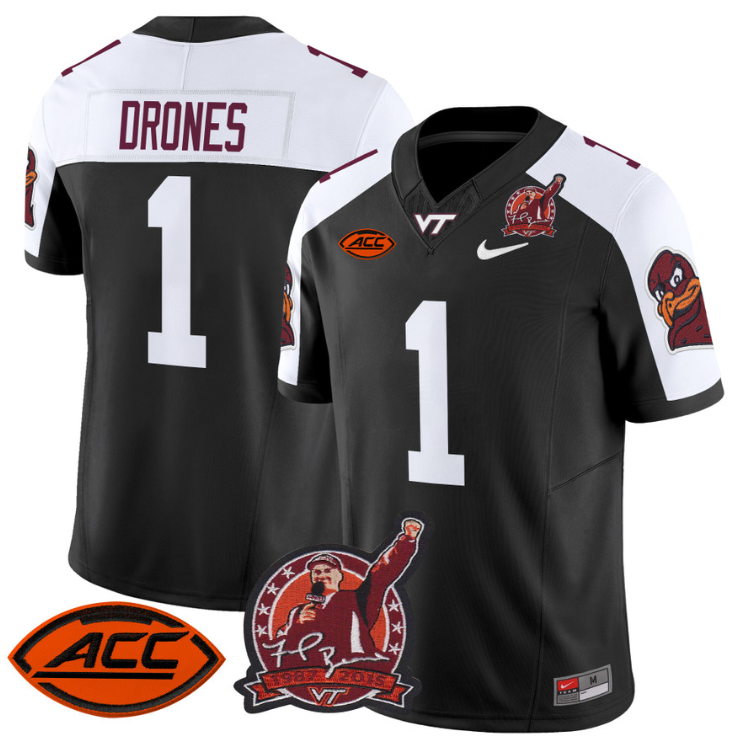 Kyron Drones Jersey #1 Virginia Tech Hokies Coach Frank Beamer Patch