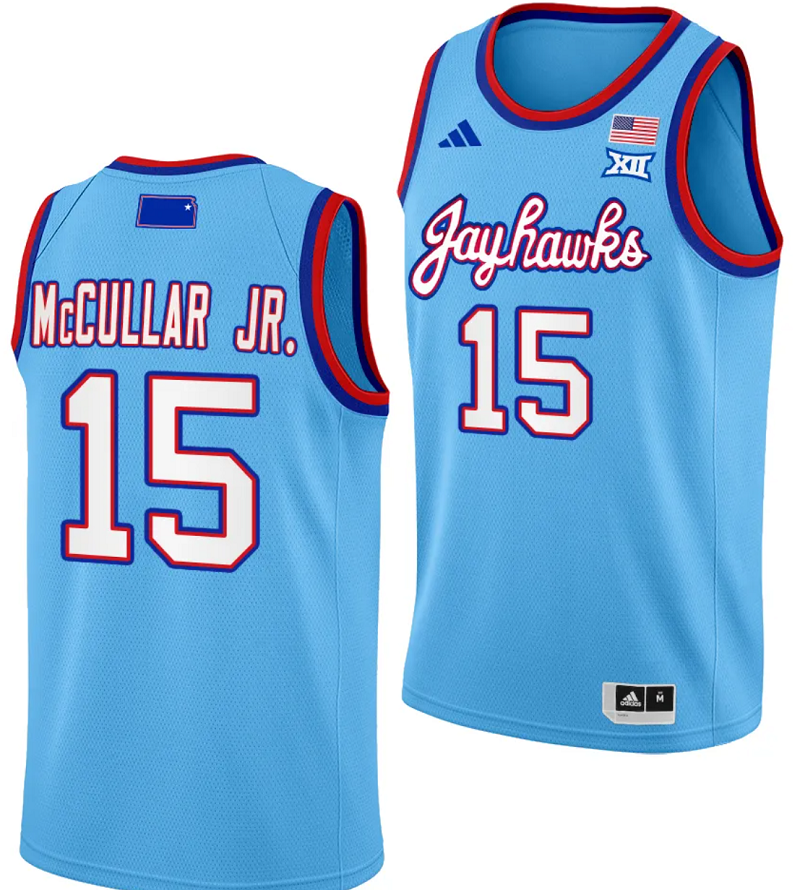 Joel Embiid Jersey #21 Kansas JaKevin McCullar Jr Jersey #15 Kansas Jayhawks Basketball DRIP Alternate 2023-24 Baby Blueyhawks Basketball DRIP Alternate 2023-24 Baby Blue (Copy)