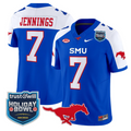 Kevin Jennings Jersey #7 SMU Mustangs 2026 Holiday Bowl Patch Stitched Blue Alternate