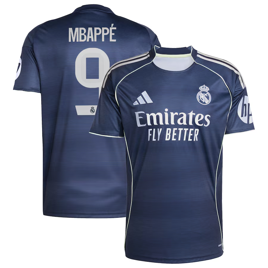 Kylian Mbappe 9 Real Madrid 2025-26 Away Jersey – Blue