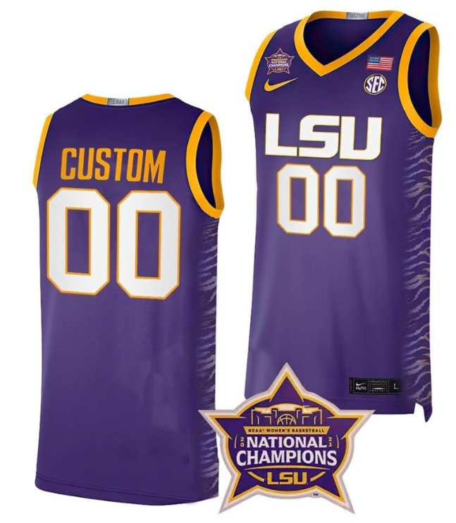 LSU Tigers College Basketball Champions Custom 2023 Jersey Stitched Purple