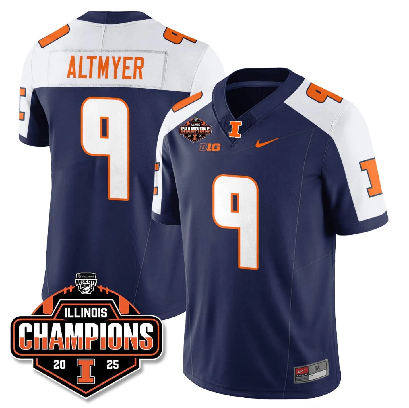 Luke Altmyer Jersey #9 Illinois Fighting 2025 Music City Bowl Champions Stitched