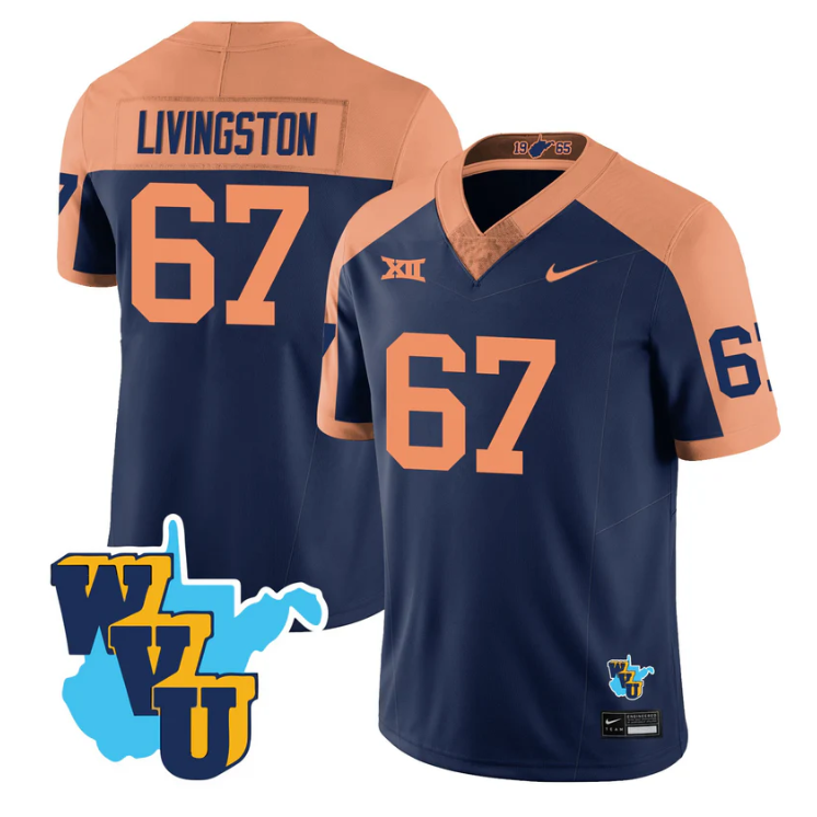 Landen Livingston Jersey #67 West Virginia Mountaineers 1965-2025 Throwback