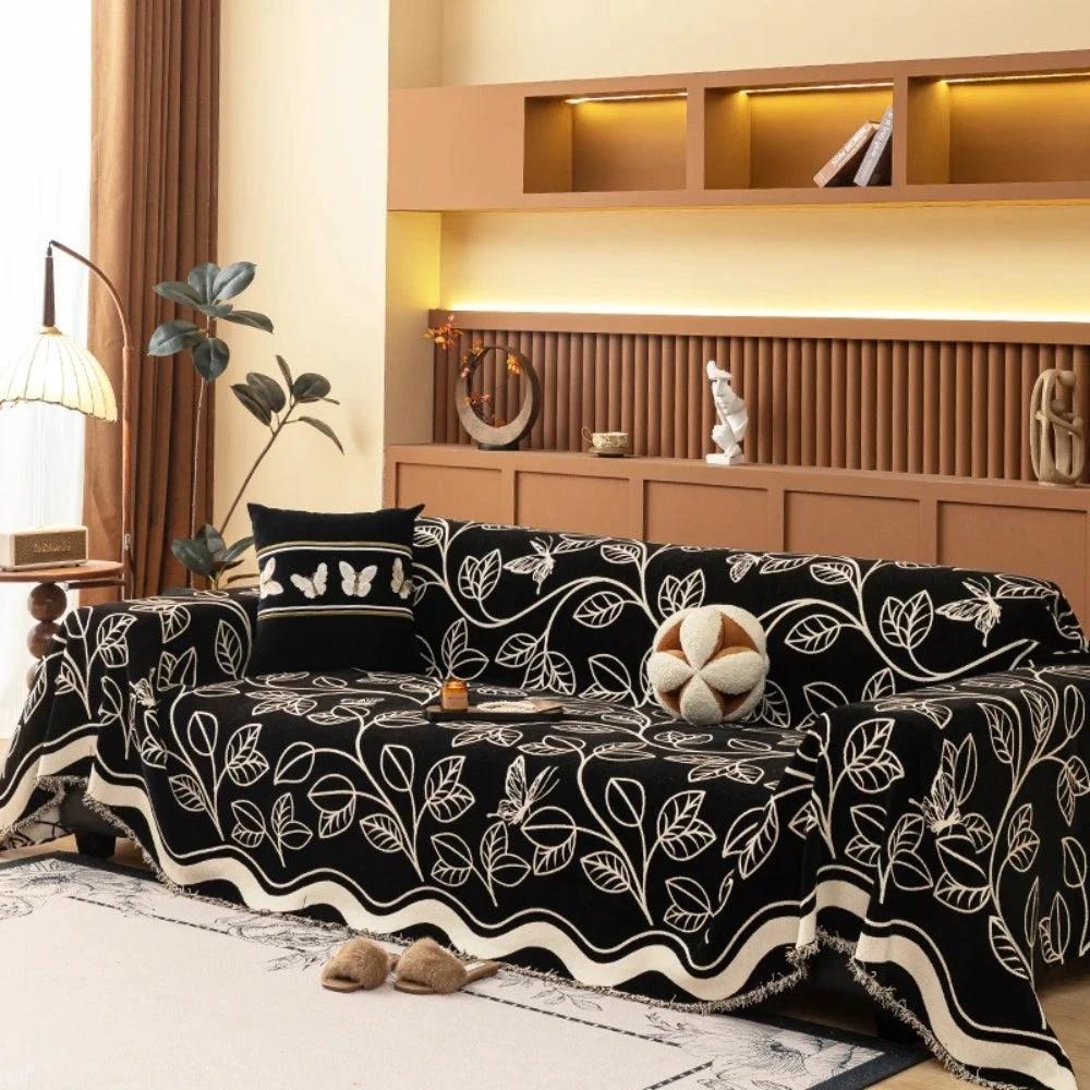 Leaf Inspired Luxury Chenille Sofa Cover