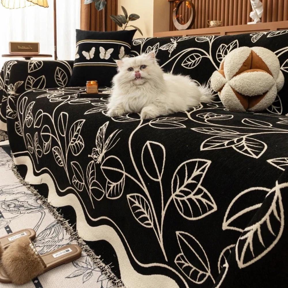 Leaf Inspired Luxury Chenille Sofa Cover