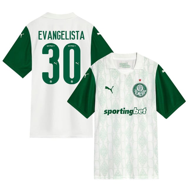 Lucas Evangelista #30 Palmeiras 2025-26 Away Match Jersey – White