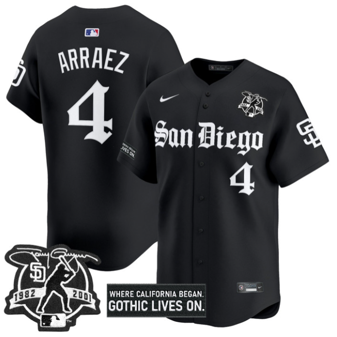 Luis Arraez Jersey #4 San Diego Padres Gothic Edition Vapor Limited Stitched