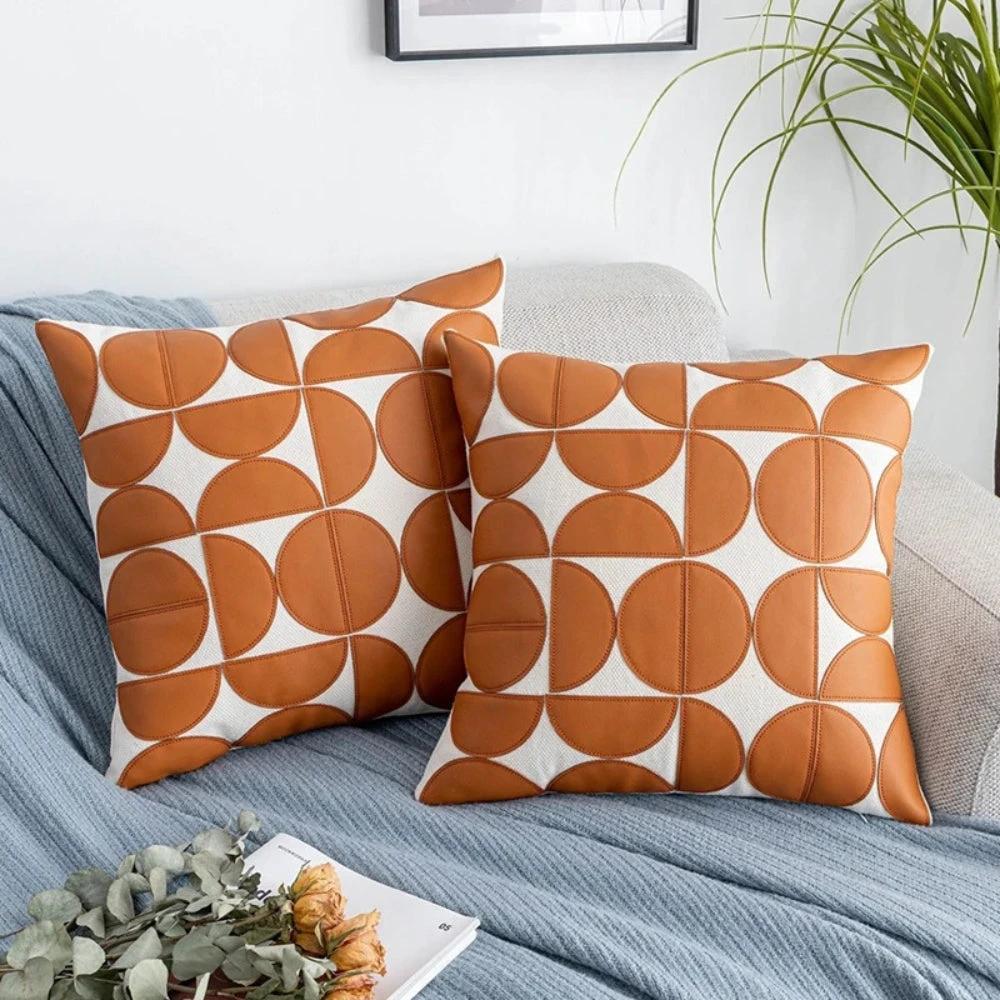 Luxury Embroidered Faux Leather Sofa Cushion Cover