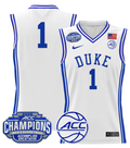 Men Team Jersey #1 Duke Blue Devils 2025 ACC Champions Stitched White