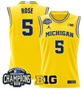 Men Jalen Rose Jersey #5 Michigan Wolverines 2025 Big Ten Champions Maize