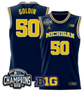 Men Vladislav Goldin Jersey #50 Michigan Wolverines 2025 Big Ten Champions Navy