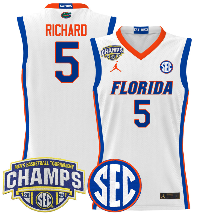 Men Will Richard Jersey #5 Florida Gators 2025 SEC Champions Stitched White