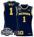 Men Danny Wolf Jersey #1 Michigan Wolverines 2025 Big Ten Champions Navy
