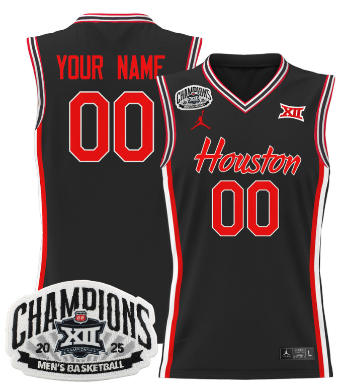Men Custom Houston Cougar Jersey 2025 Big 12 Tournament Champions Stitched Black