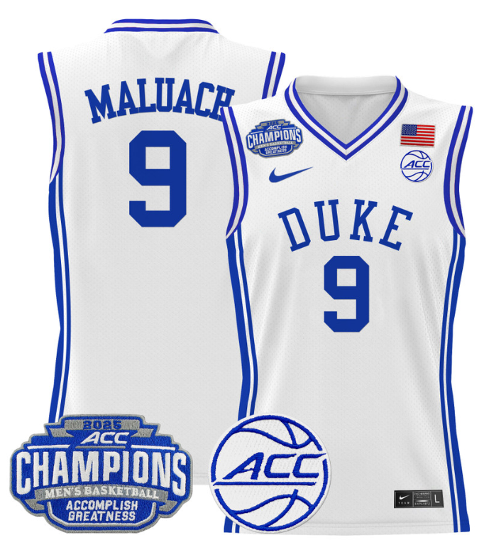 Men Khaman Maluach Jersey #9 Duke Blue Devils 2025 ACC Champions Stitched White