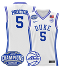 Men Tyrese Proctor Jersey #5 Duke Blue Devils 2025 ACC Champions Stitched White