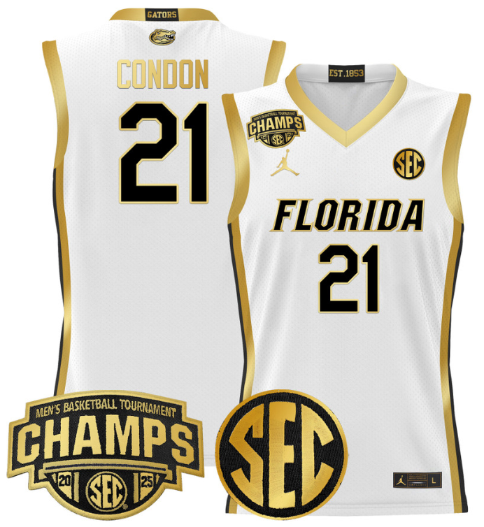 Men Alex Condon Jersey #21 Florida Gators 2025 SEC Champions Stitched White Gold