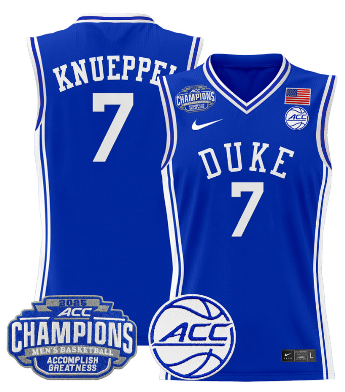 Men Kon Knueppel Jersey #7 Duke Blue Devils 2025 ACC Champions Stitched Royal