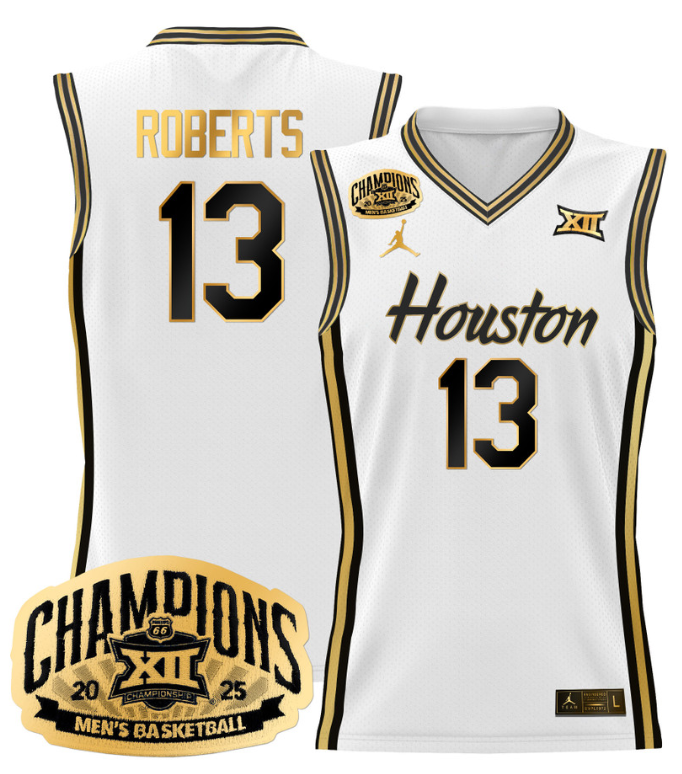 Men J'Wan Roberts Jersey #13 Houston Cougar 2025 Big 12 Champions White Gold