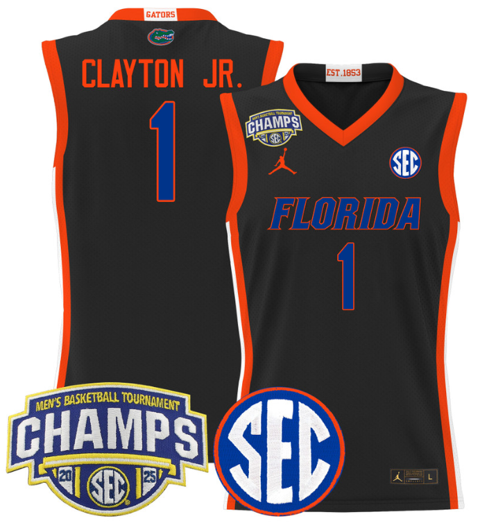 Men Walter Clayton Jr Jersey #1 Florida Gators 2025 SEC Champions Stitched Black