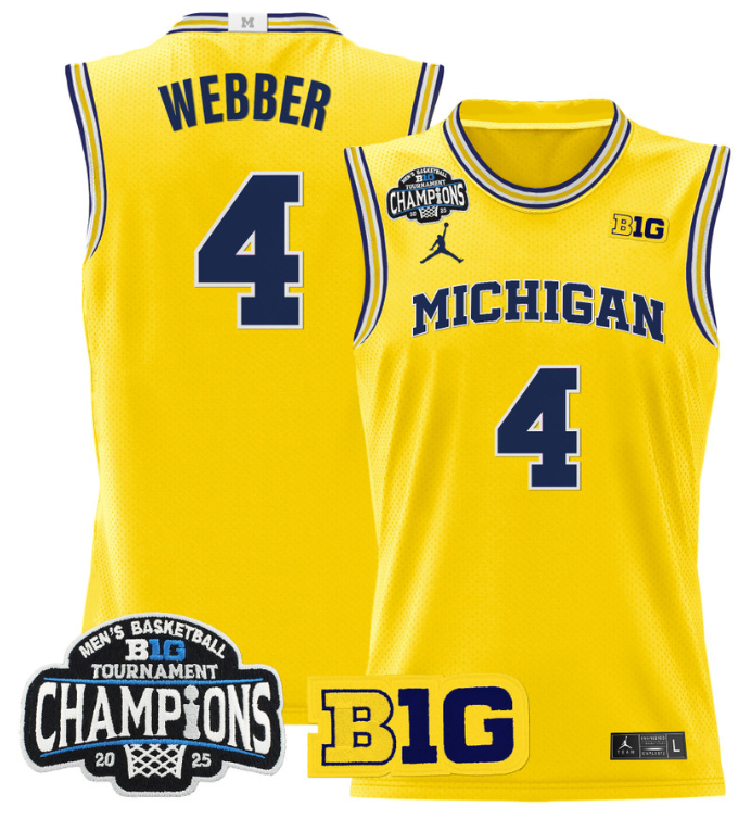 Men Chris Webber Jersey #4 Michigan Wolverines 2025 Big Ten Champions Maize