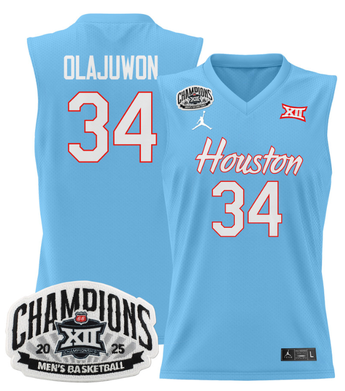 Men Hakeem Olajuwon Jersey #34 Houston Cougar 2025 Big 12 Champions Blue